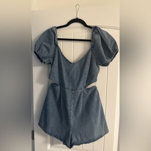 Blue Blush LINDY DENIM CUTOUT ROMPER
